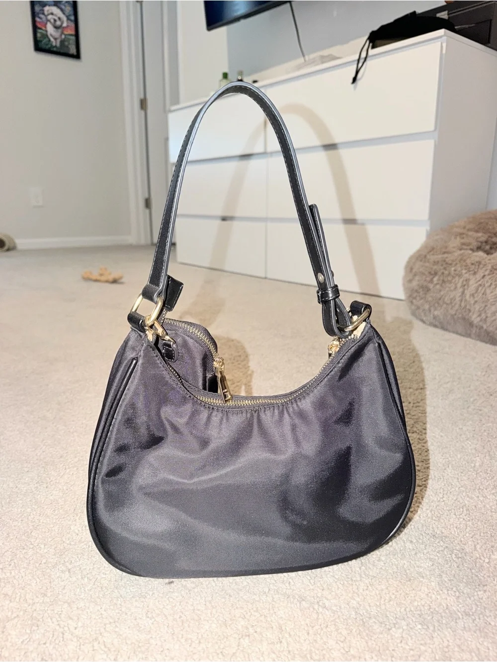 Classic Black Shoulder Bag with Coin Pouch